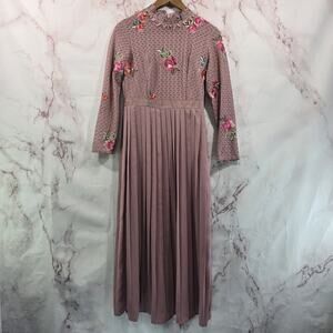 Little Mistress Dress Womens 4 Petite Pink Floral Maxi Midi Lace High Neck Pleat